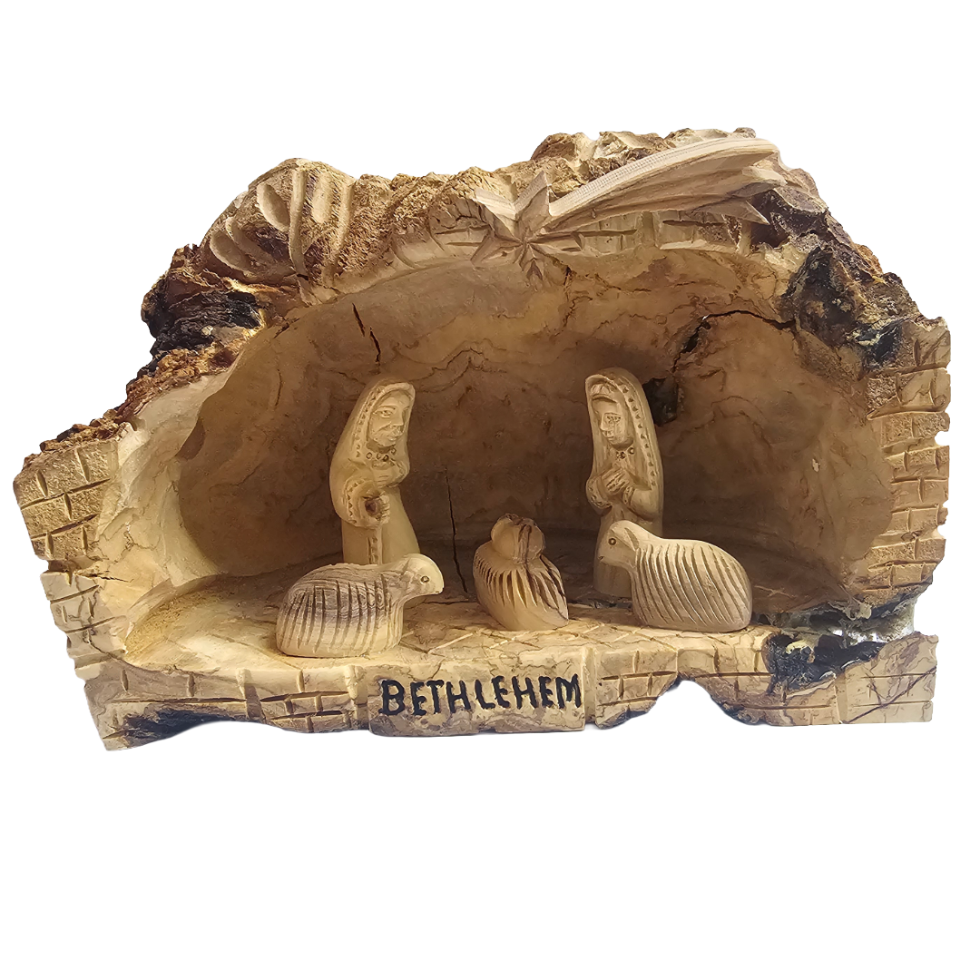Nativity Set inside an Olive Wood Branch