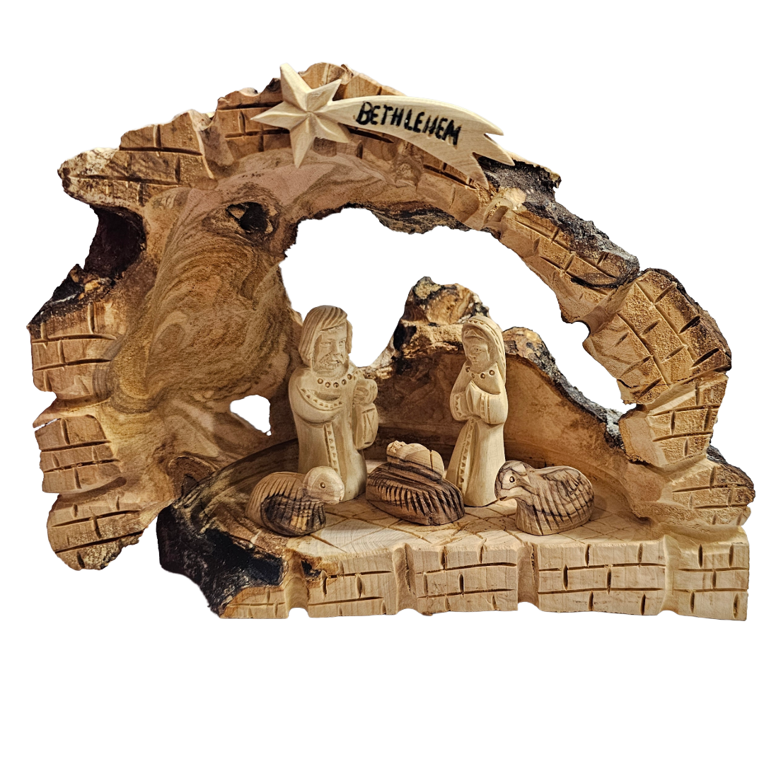 Nativity Set inside an Olive Wood Branch