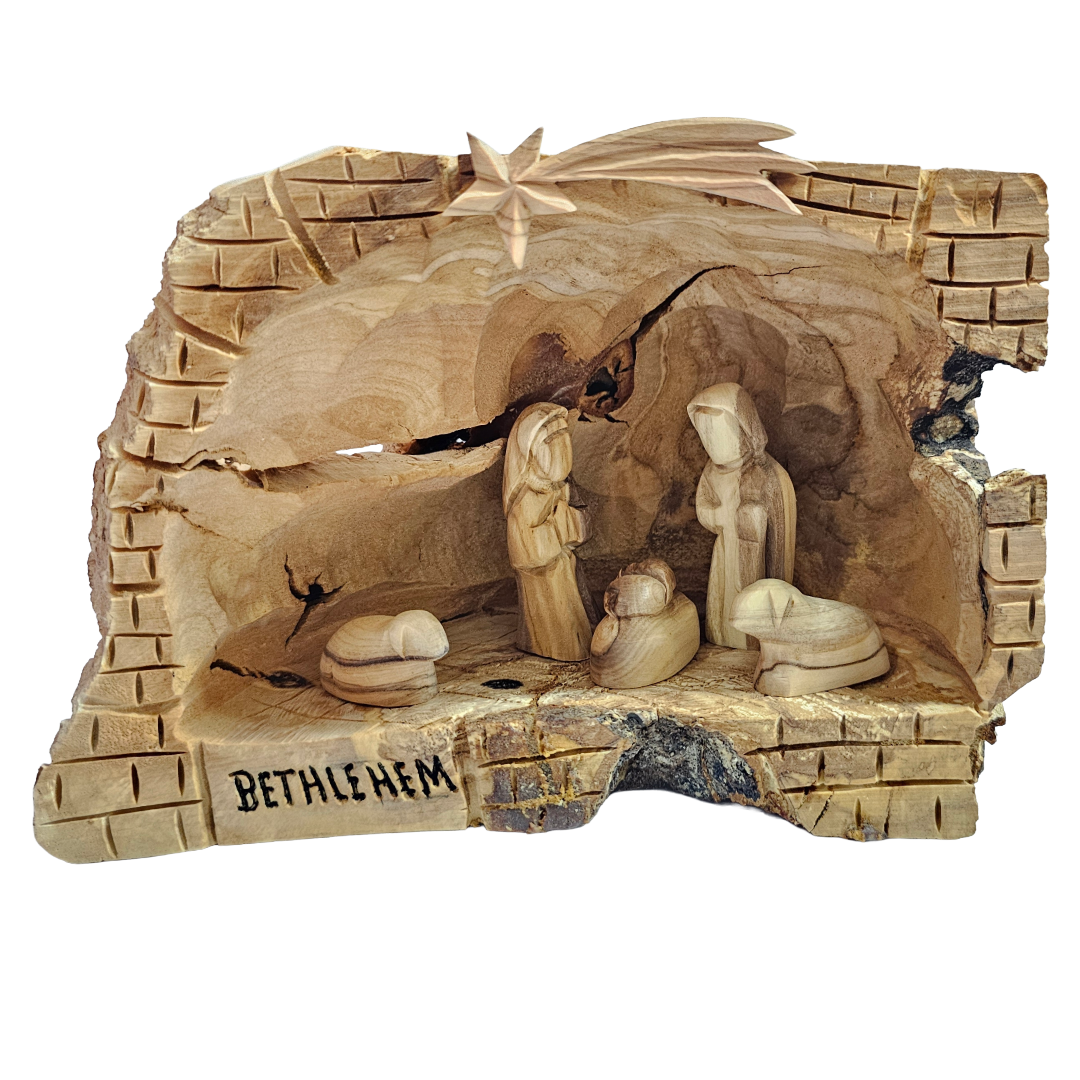 Nativity Set inside an Olive Wood Branch