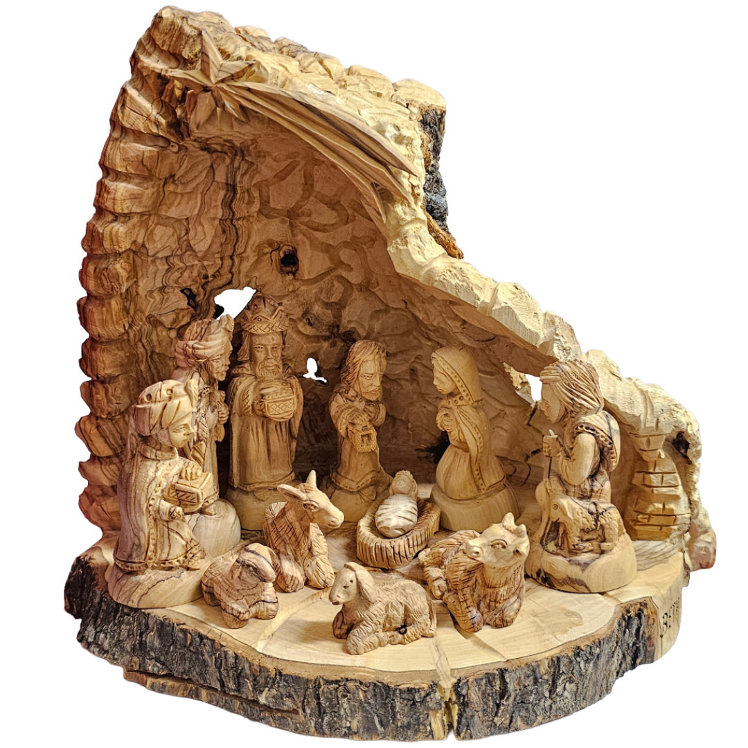 Nativity Set inside an Olive Wood Branch