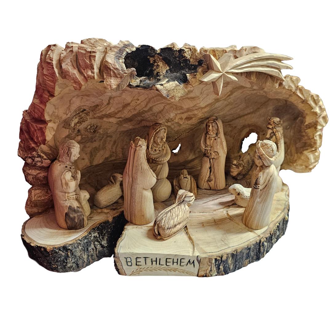 Nativity Set inside an Olive Wood Branch